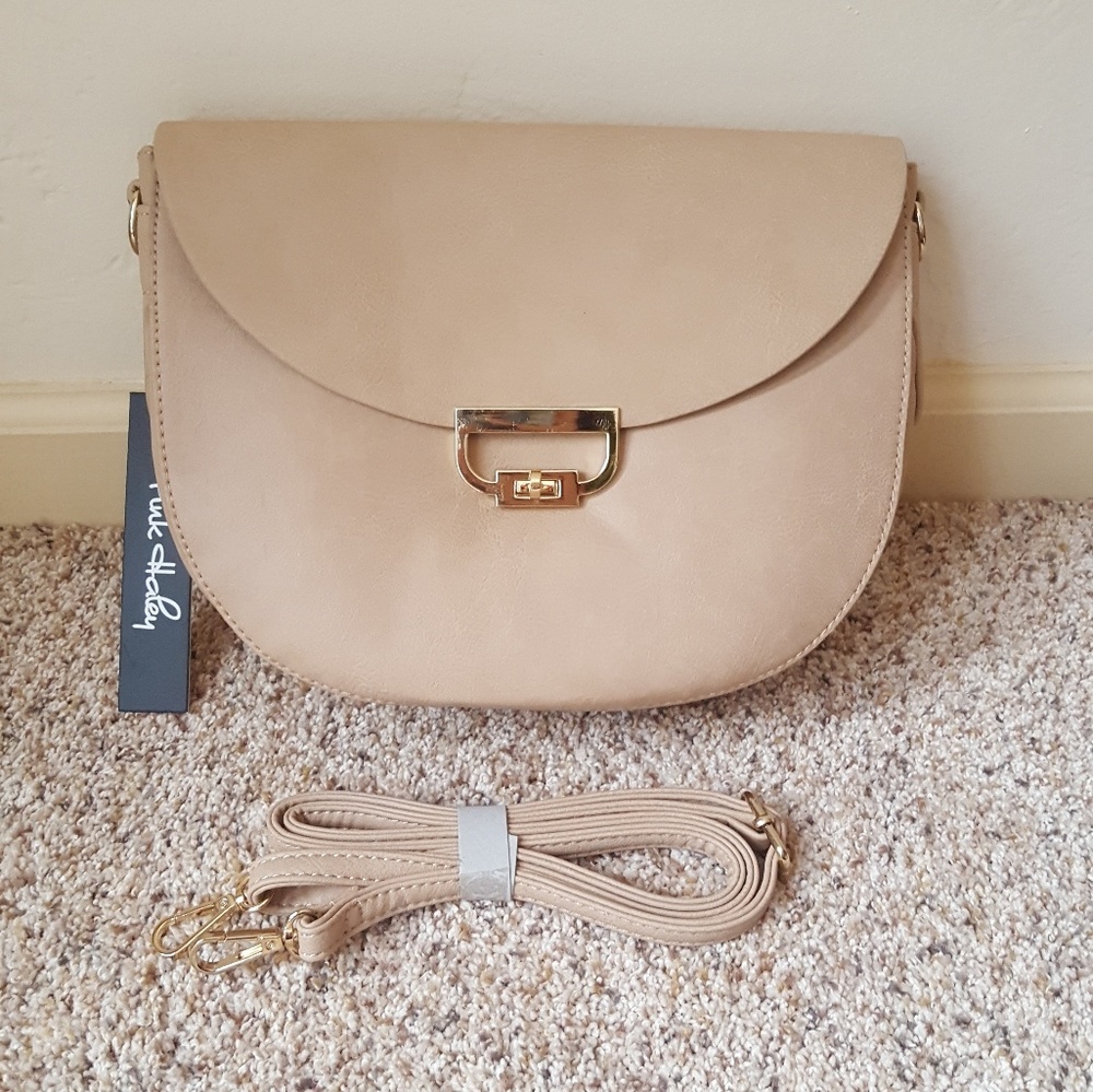 ONE LEFT! Beige Half Moon Crossbody Purse